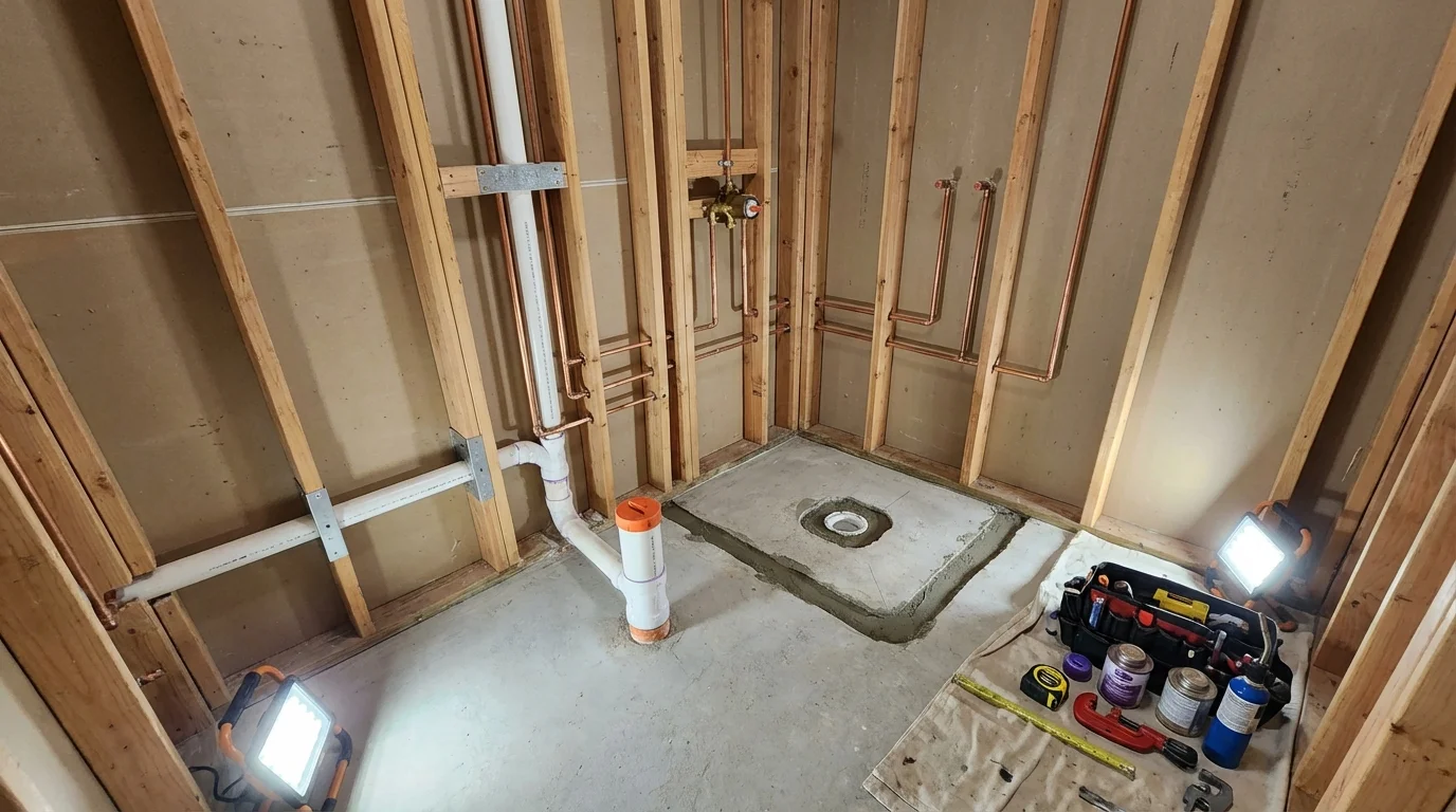 Bathroom rough-in plumbing during remodel by Johns Plumbing LLC in Richlands