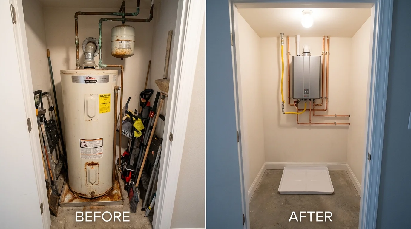 Tank water heater versus wall-mounted tankless unit comparison for Richlands, NC homeowners