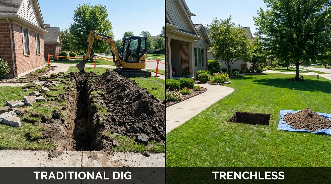 Trenchless sewer repair with minimal yard damage versus traditional excavation in Richlands, NC